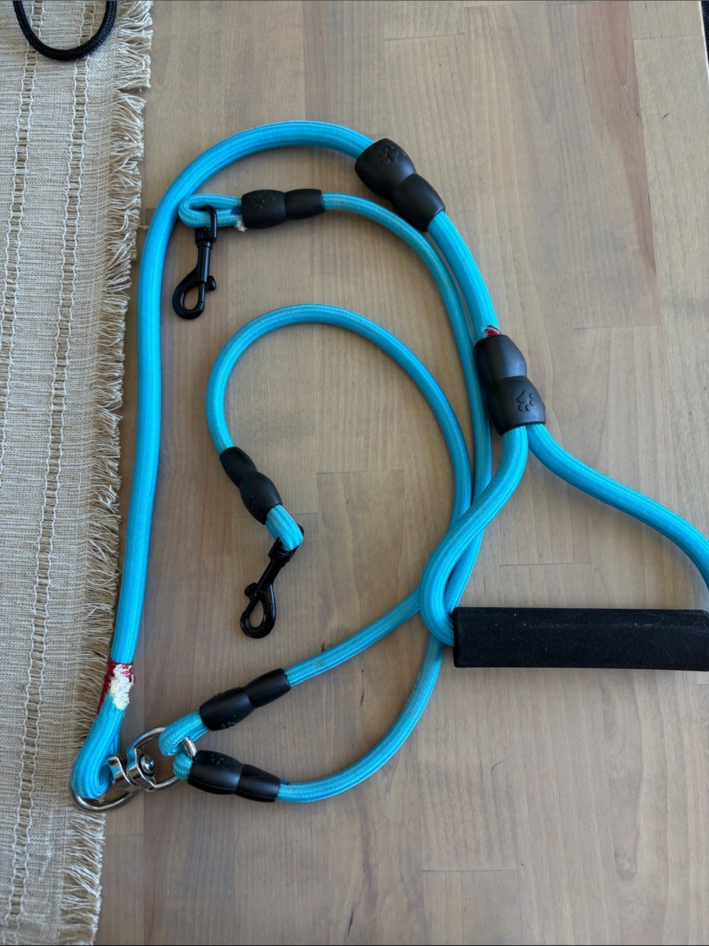Bright Turquoise Dual Rope Dog Leash with Padded Handle